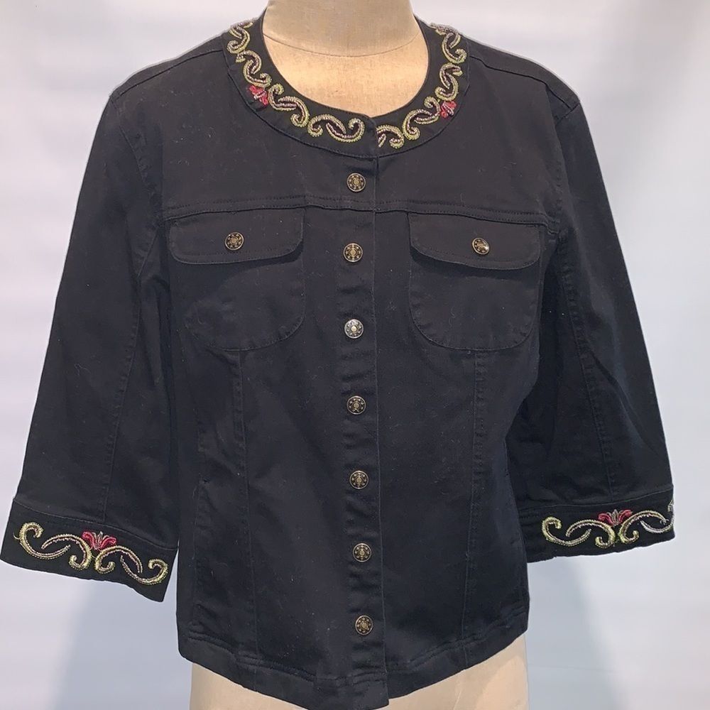 A.M.I. Black denim jacket with embroidery detail, XL
